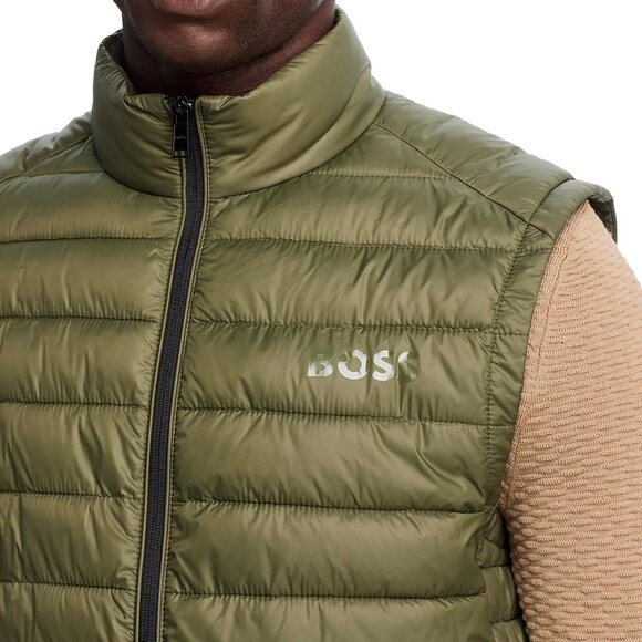 Hugo Boss Men's BOSS Calano Quilted Puffer Zip Up Vest Lightweight Pockets Green - Picture 2 of 8
